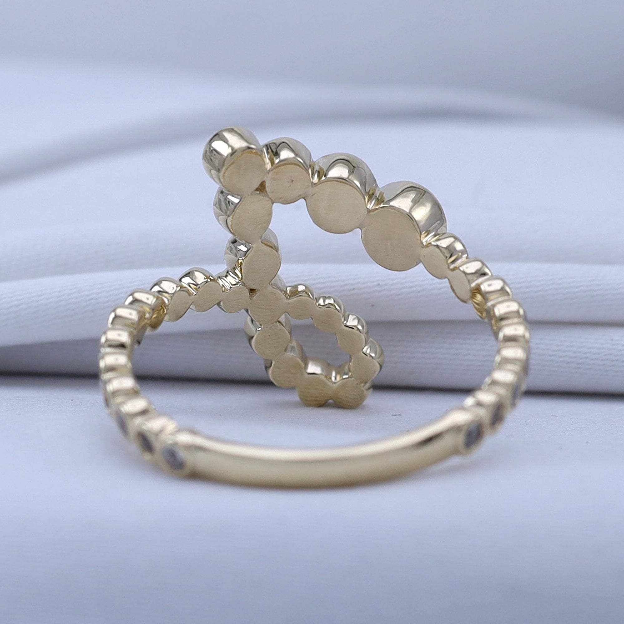 Bubble Round shape Lab Created Moissanite Initial Letter Ring