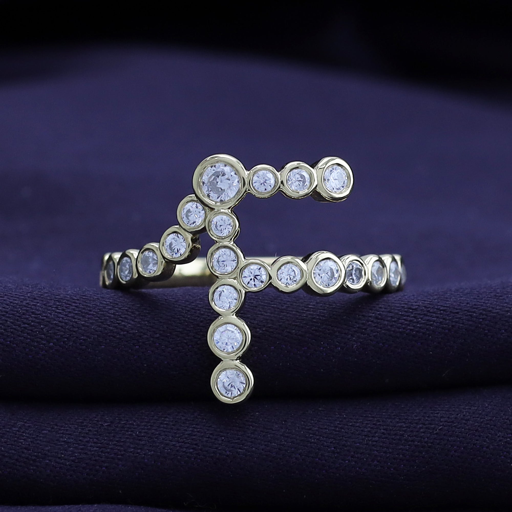 Bubble Round shape Lab Created Moissanite Initial Letter Ring