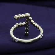 Bubble Round shape Lab Created Moissanite Initial Letter Ring