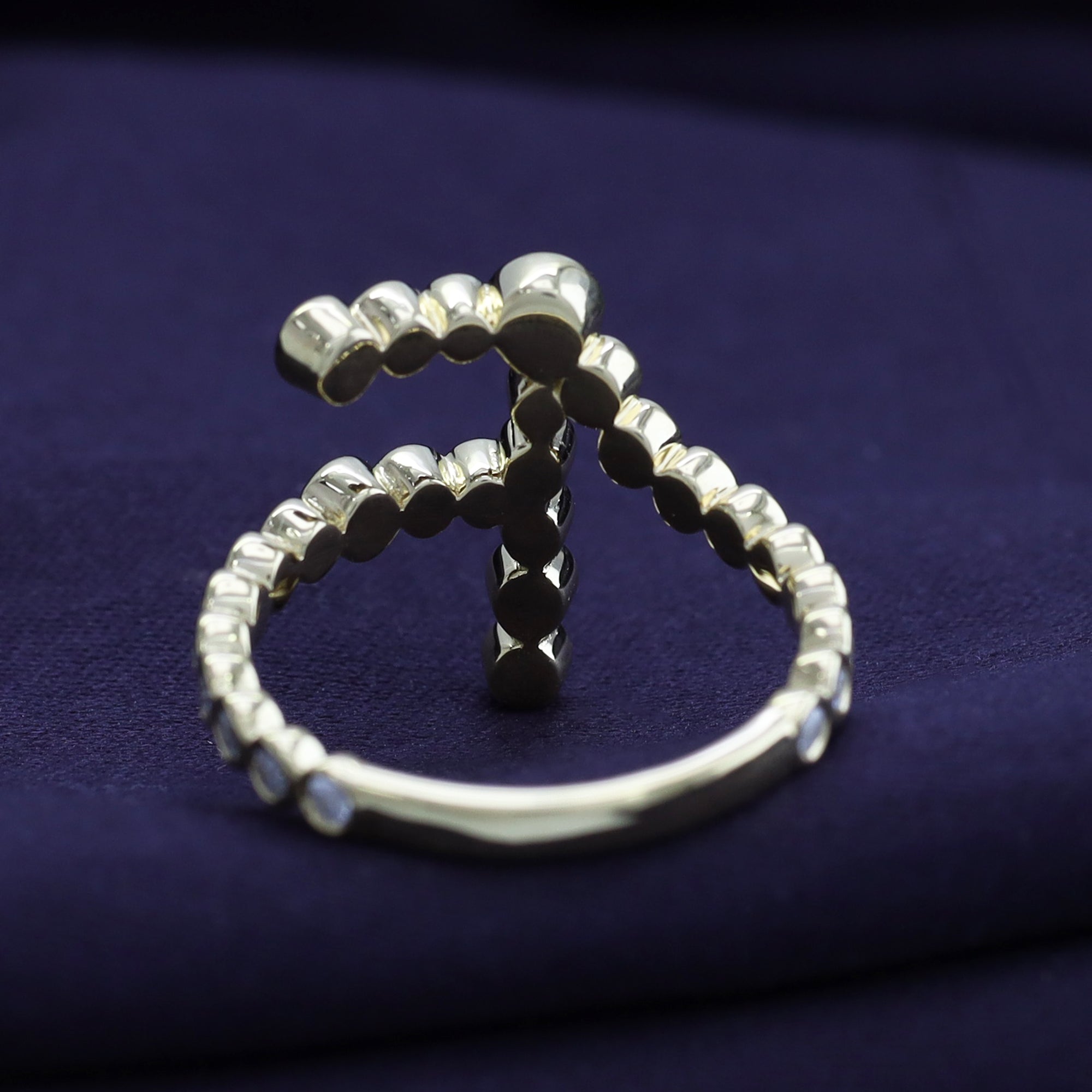 Bubble Round shape Lab Created Moissanite Initial Letter Ring