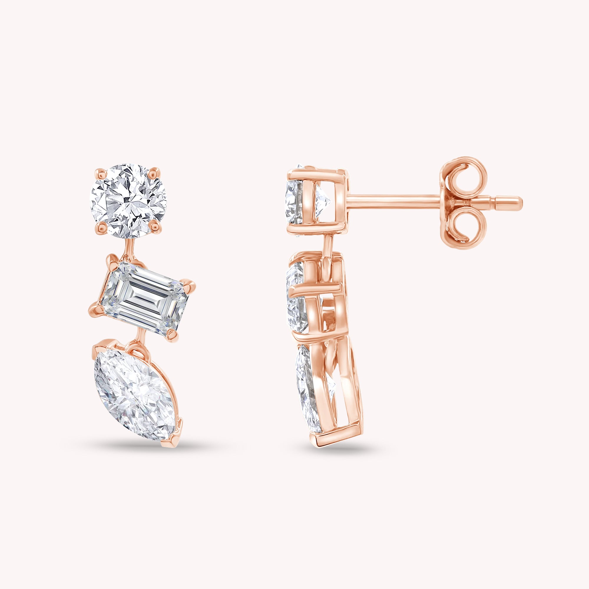 Lab Grown Diamond 3-Stone Dangle Stud Earrings