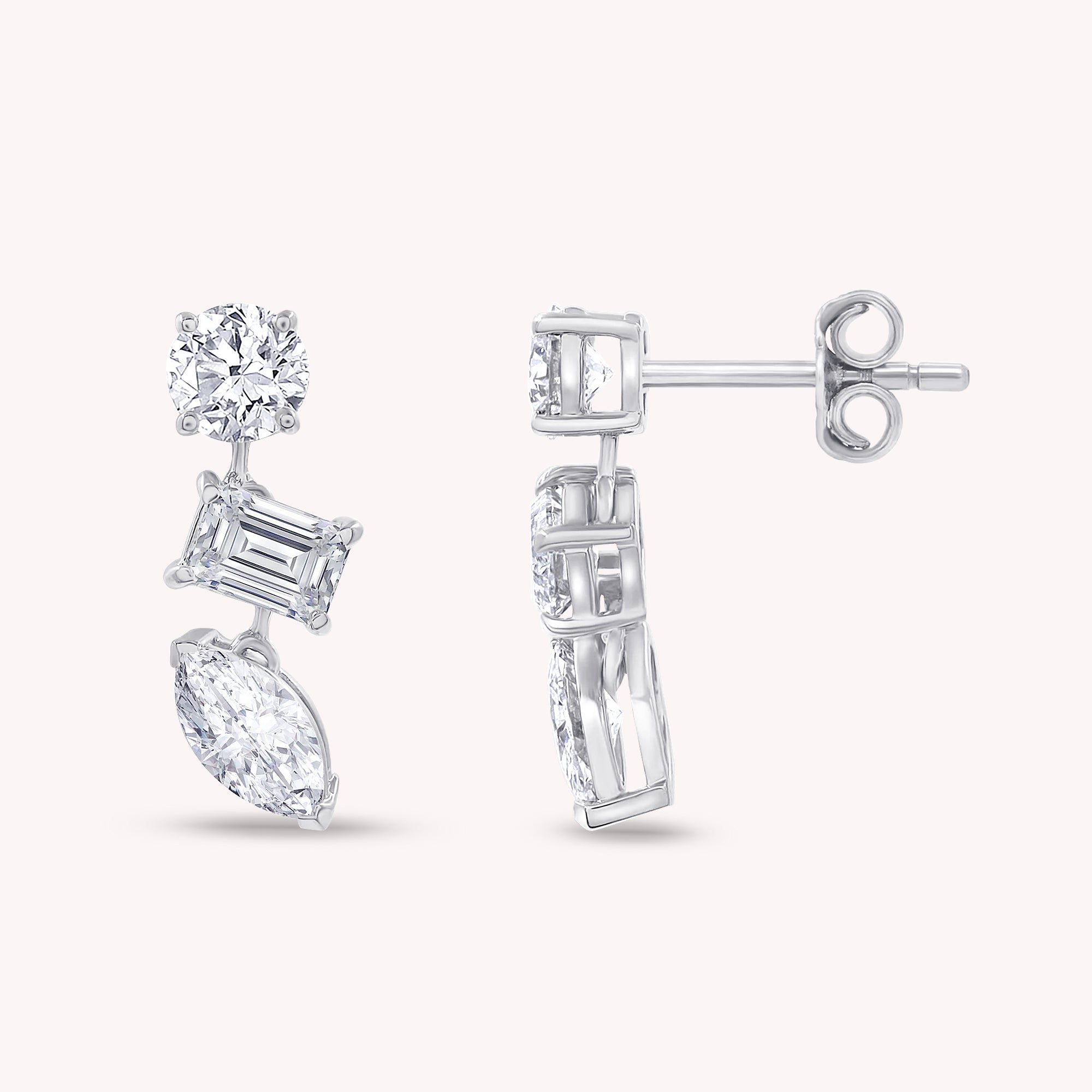 Lab Grown Diamond 3-Stone Dangle Stud Earrings