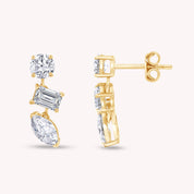 Lab Grown Diamond 3-Stone Dangle Stud Earrings