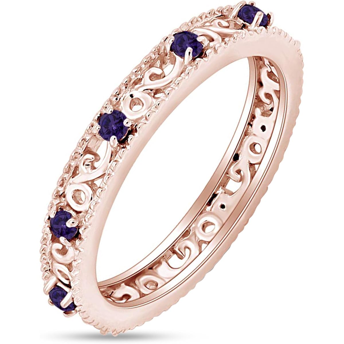 Filigree Eternity Wedding Band Ring Simulated Gemstone