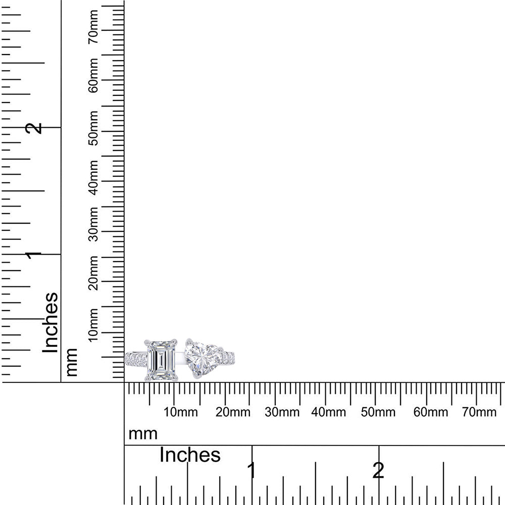1.90 Carat Emerald, Heart & Round Cut Lab Created Moissanite Adjustable Toi Et Moi Ring In 925 Sterling Silver & 10K Solid Gold