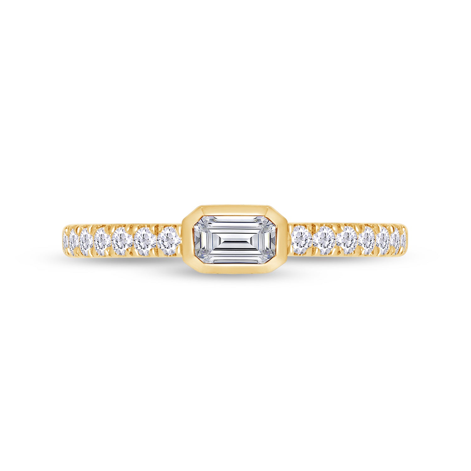 Emerald & Round Cut Half Eternity Bezel Set Moissanite Ring