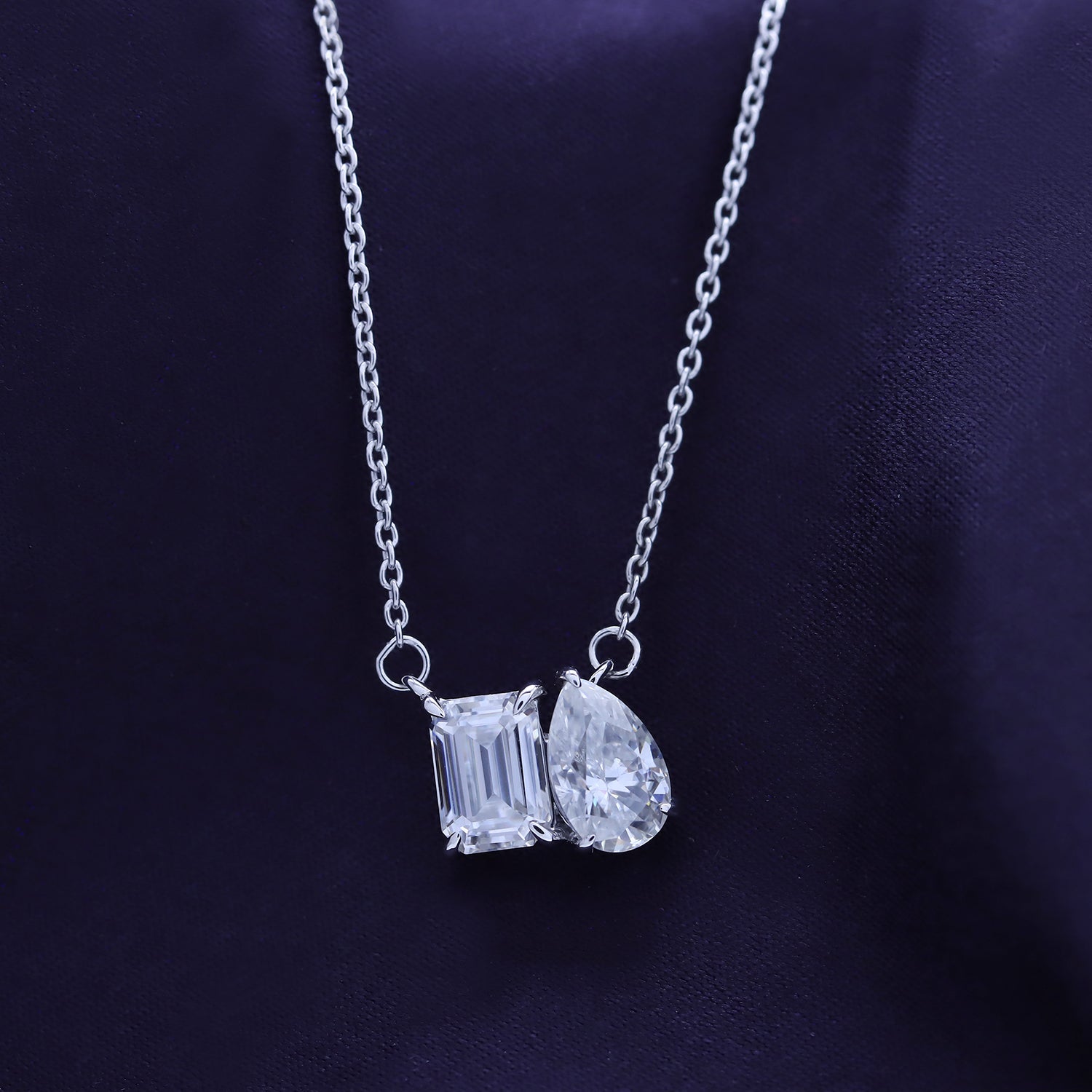 Pear & Emerald Shape Lab Grown Diamond Toi Et Moi Pendant Necklace