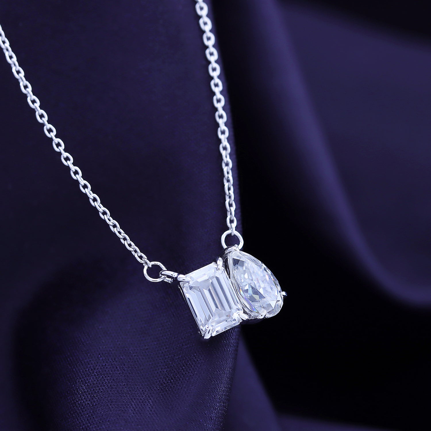Pear & Emerald Shape Lab Grown Diamond Toi Et Moi Pendant Necklace