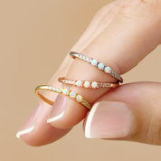 3 Stone Stackable Ring Simulated Opal & Cubic Zirconia