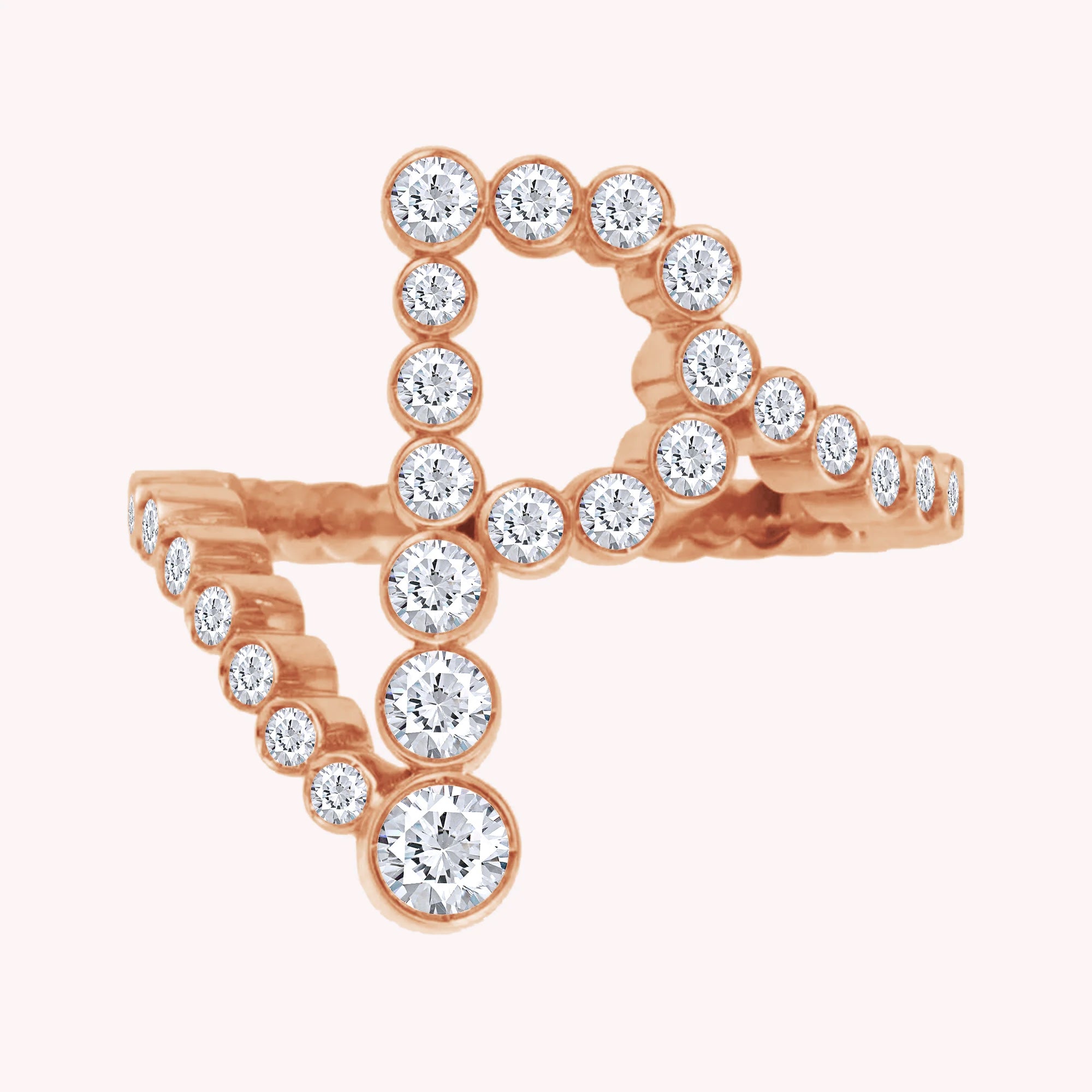 Bubble Round shape Lab Created Moissanite Initial Letter Ring