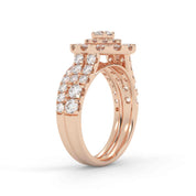 IGI Certified Round Shape Double Halo Split Shank Bridal Ring Set