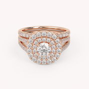 IGI Certified Round Shape Split Shank Double Halo Bridal Set Ring