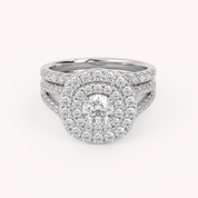 IGI Certified Round Shape Split Shank Double Halo Bridal Set Ring