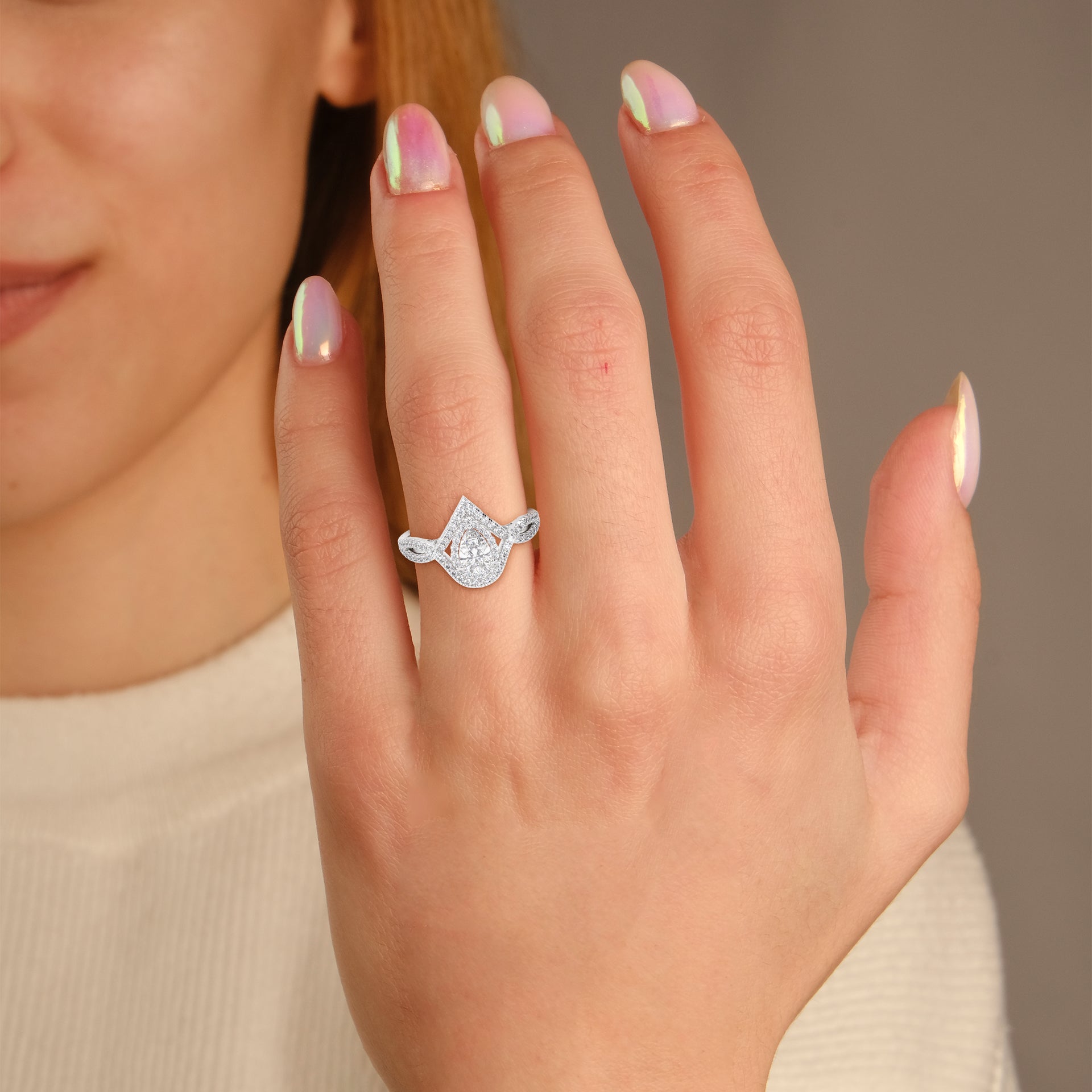 IGI Certified Infinity Halo Twisted Engagement Ring