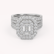 IGI Certified Lab Diamond 3 Row Double Halo Bridal Set Ring