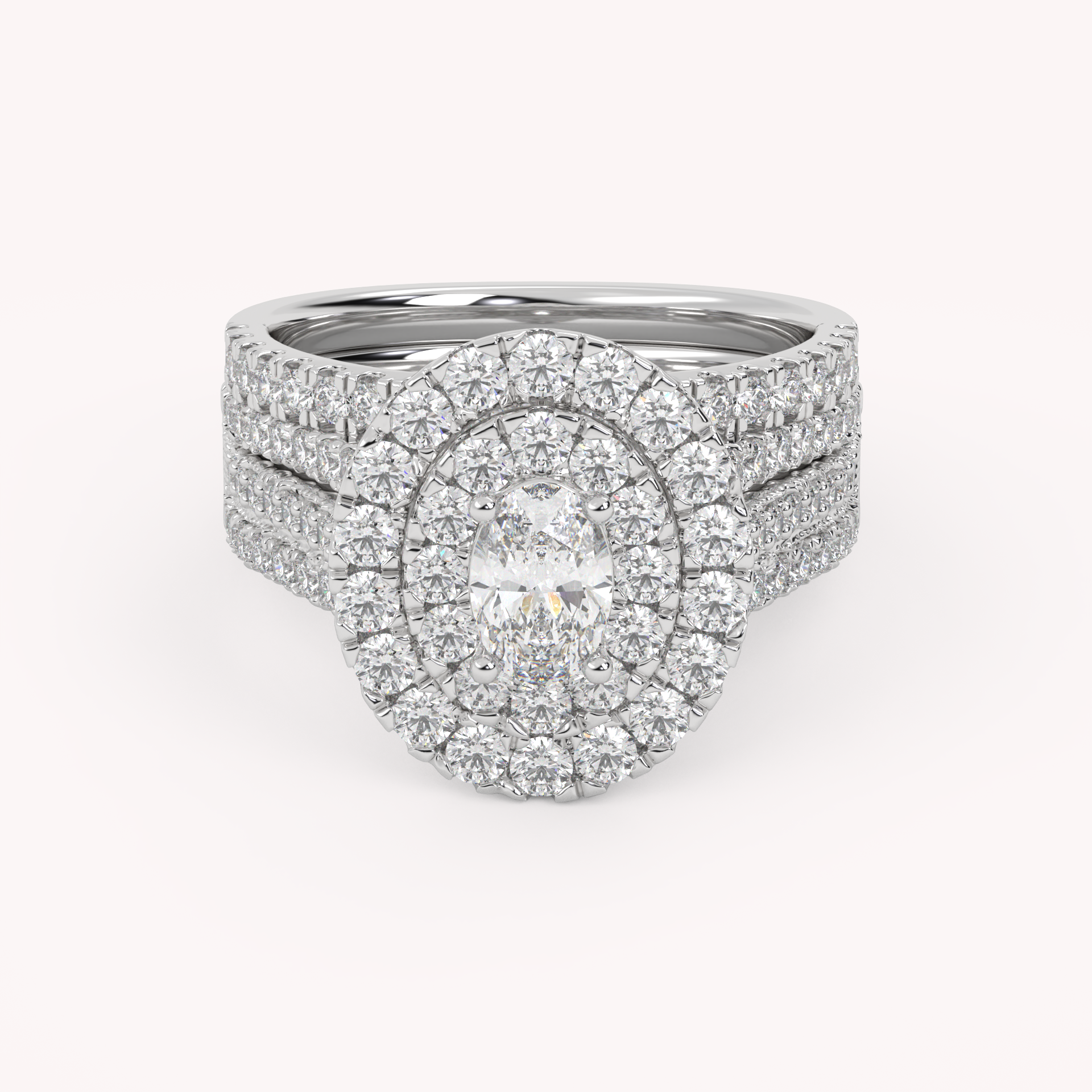IGI Certified Oval Shape Double Halo Bridal Set Ring