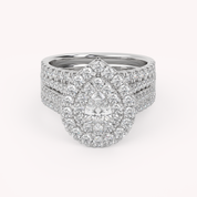 IGI Certified Pear Shape Double Halo Teardrop Bridal Set Ring