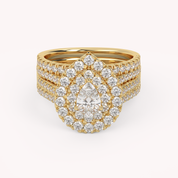 IGI Certified Pear Shape Double Halo Teardrop Bridal Set Ring