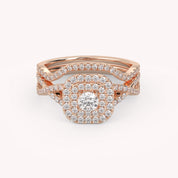 Round Cut 0.90 Carat Lab Grown Diamond Twisted Infinity Halo Solitaire Bridal Set Ring