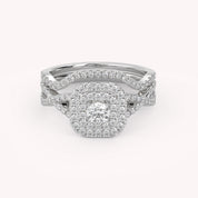 Round Cut 0.90 Carat Lab Grown Diamond Twisted Infinity Halo Solitaire Bridal Set Ring