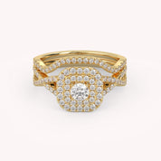 Round Cut 0.90 Carat Lab Grown Diamond Twisted Infinity Halo Solitaire Bridal Set Ring