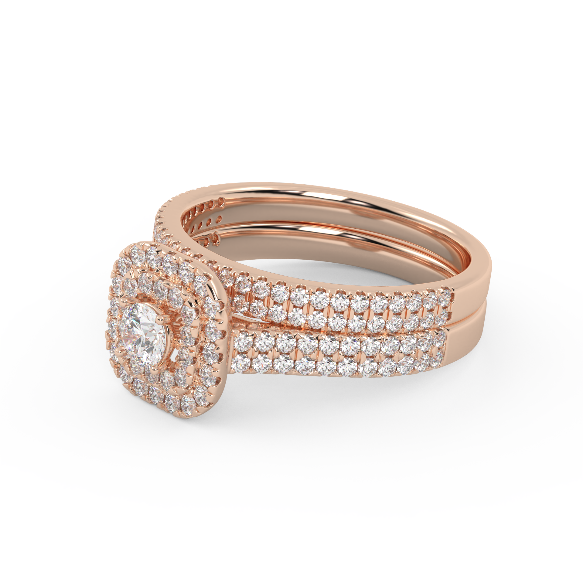 IGI Certified Lab Grown Diamond 2 Row Double Halo Bridal Set Ring