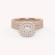 IGI Certified Lab Grown Diamond 2 Row Double Halo Bridal Set Ring
