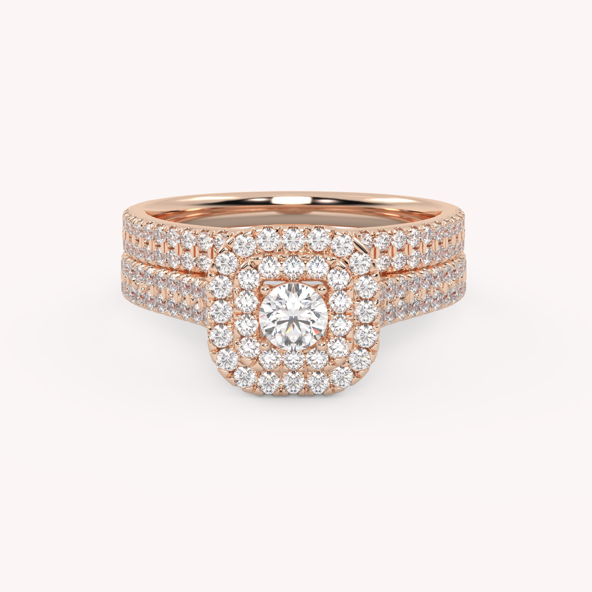 IGI Certified Lab Grown Diamond 2 Row Double Halo Bridal Set Ring