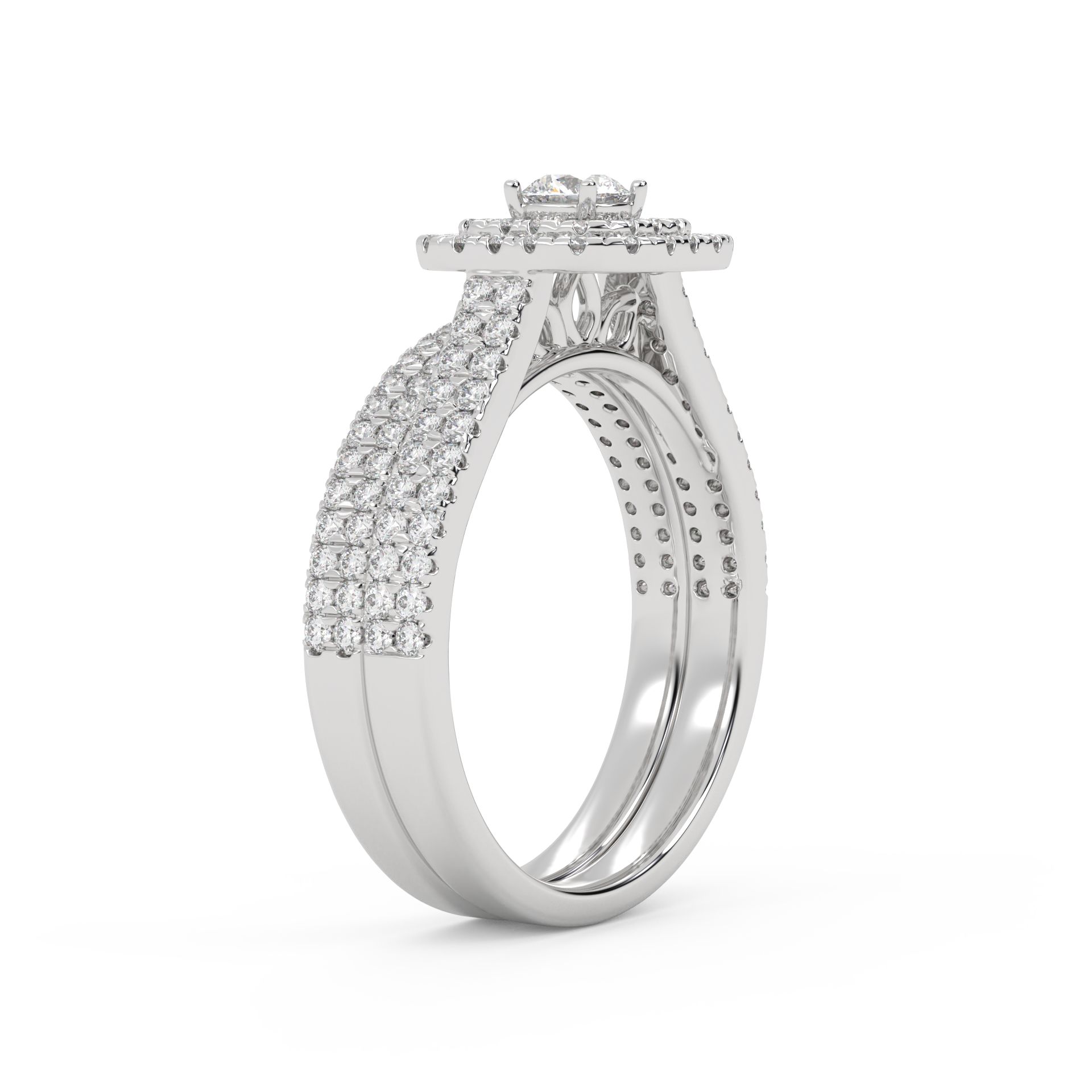 IGI Certified Lab Grown Diamond 2 Row Double Halo Bridal Set Ring