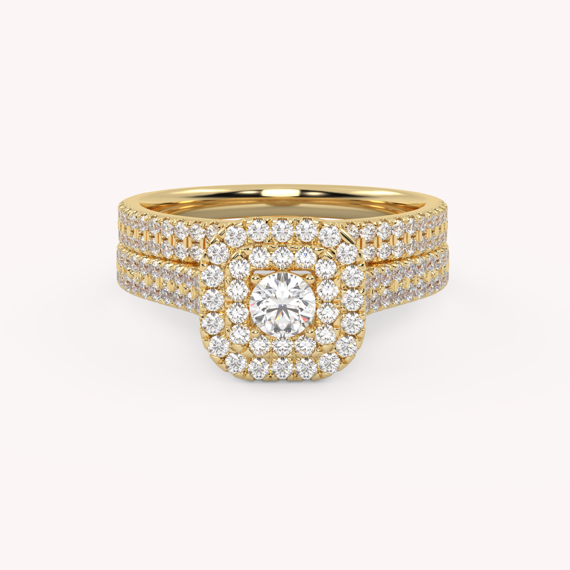IGI Certified Lab Grown Diamond 2 Row Double Halo Bridal Set Ring