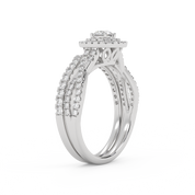 Round Cut 0.80 Carat Lab Grown Diamond Twisted Infinity Double Halo Solitaire Bridal Set Ring