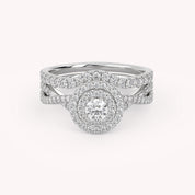 Round Cut 0.80 Carat Lab Grown Diamond Twisted Infinity Double Halo Solitaire Bridal Set Ring