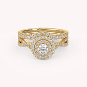 Round Cut 0.80 Carat Lab Grown Diamond Twisted Infinity Double Halo Solitaire Bridal Set Ring