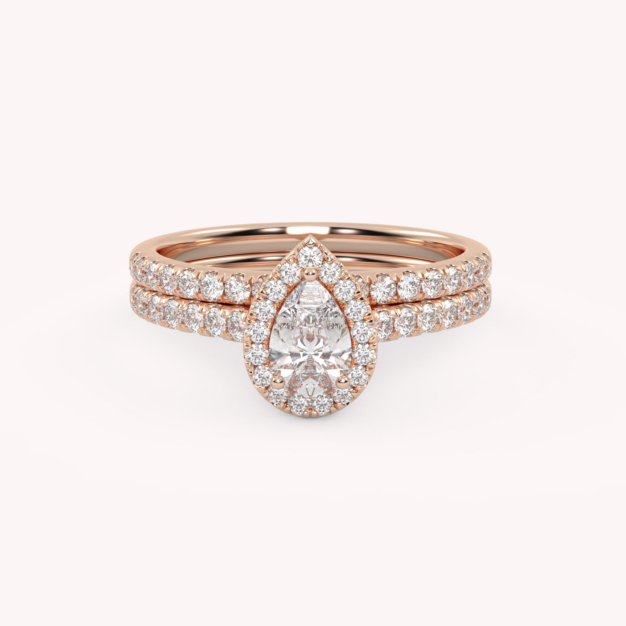 Pear Cut 0.80 Carat Lab Grown Diamond Half Eternity Teardrop Halo Solitaire Bridal Set Ring