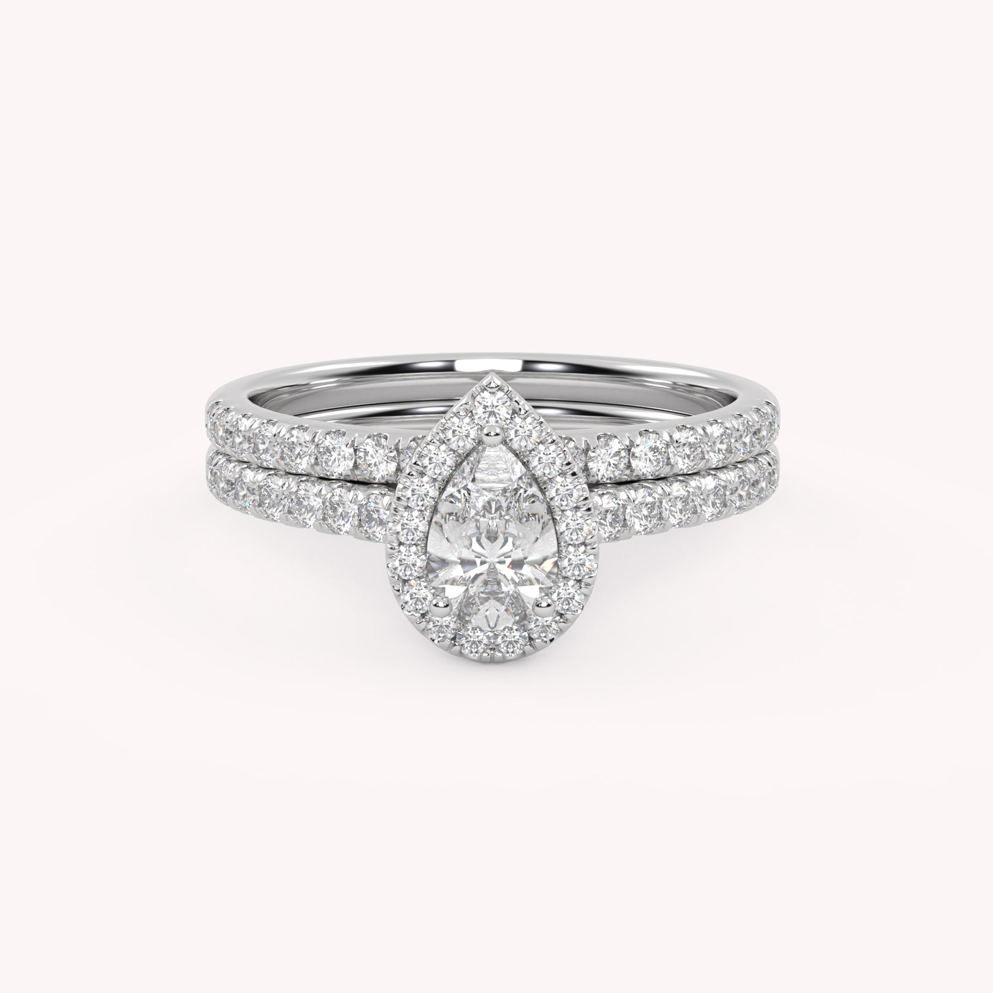 Pear Cut 0.80 Carat Lab Grown Diamond Half Eternity Teardrop Halo Solitaire Bridal Set Ring