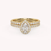Pear Cut 0.80 Carat Lab Grown Diamond Half Eternity Teardrop Halo Solitaire Bridal Set Ring