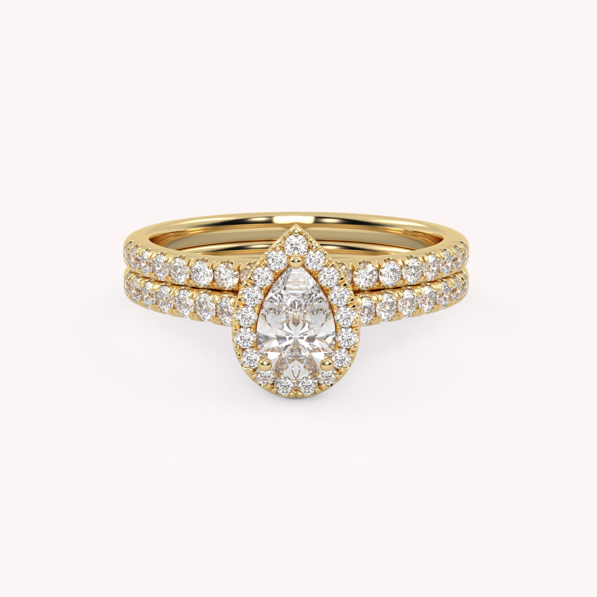 Pear Cut 0.80 Carat Lab Grown Diamond Half Eternity Teardrop Halo Solitaire Bridal Set Ring