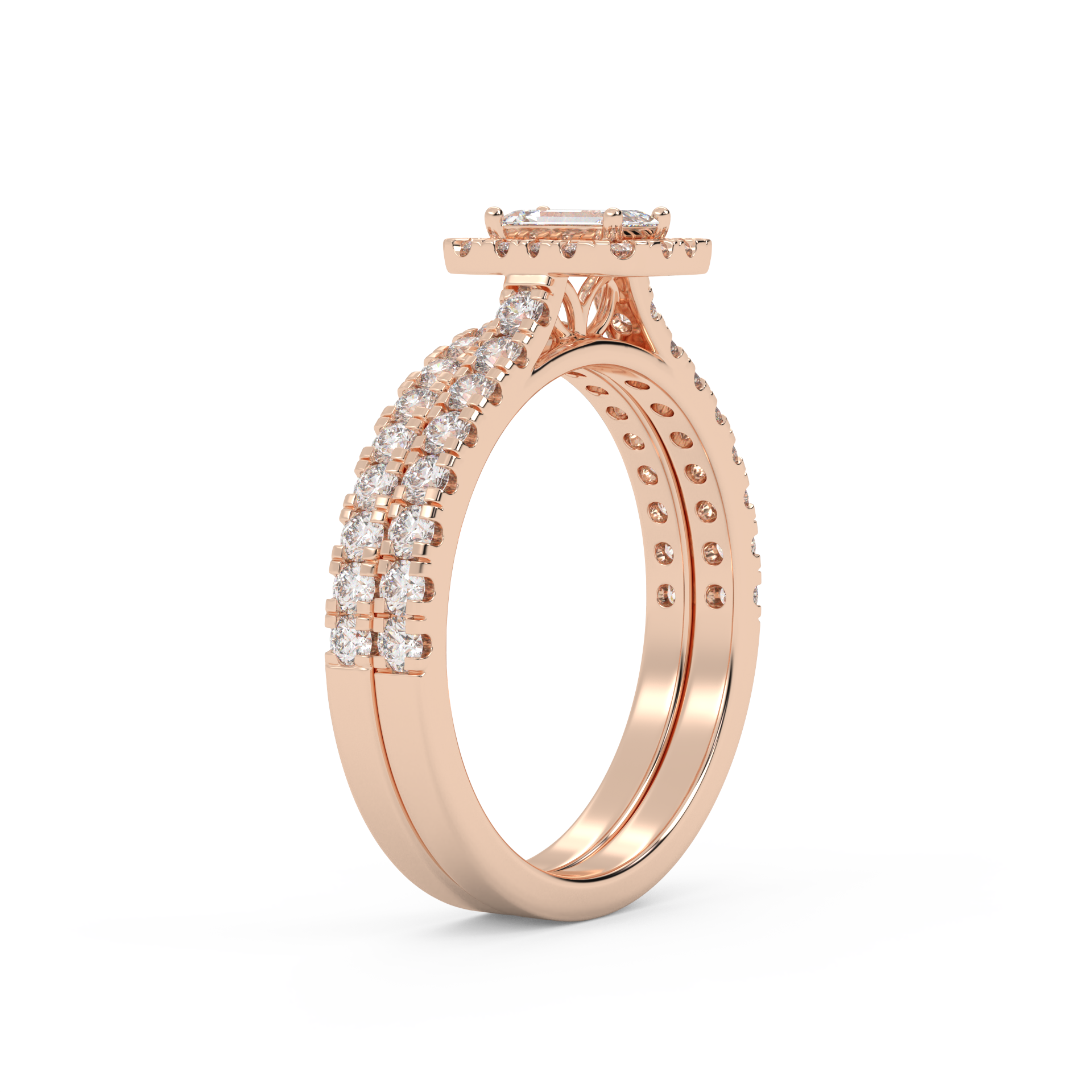 IGI Certified Half Eternity Halo Solitaire Bridal Set Ring