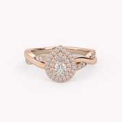 IGI Certified Pear Cut Twisted Teardrop Double Halo Engagement Ring
