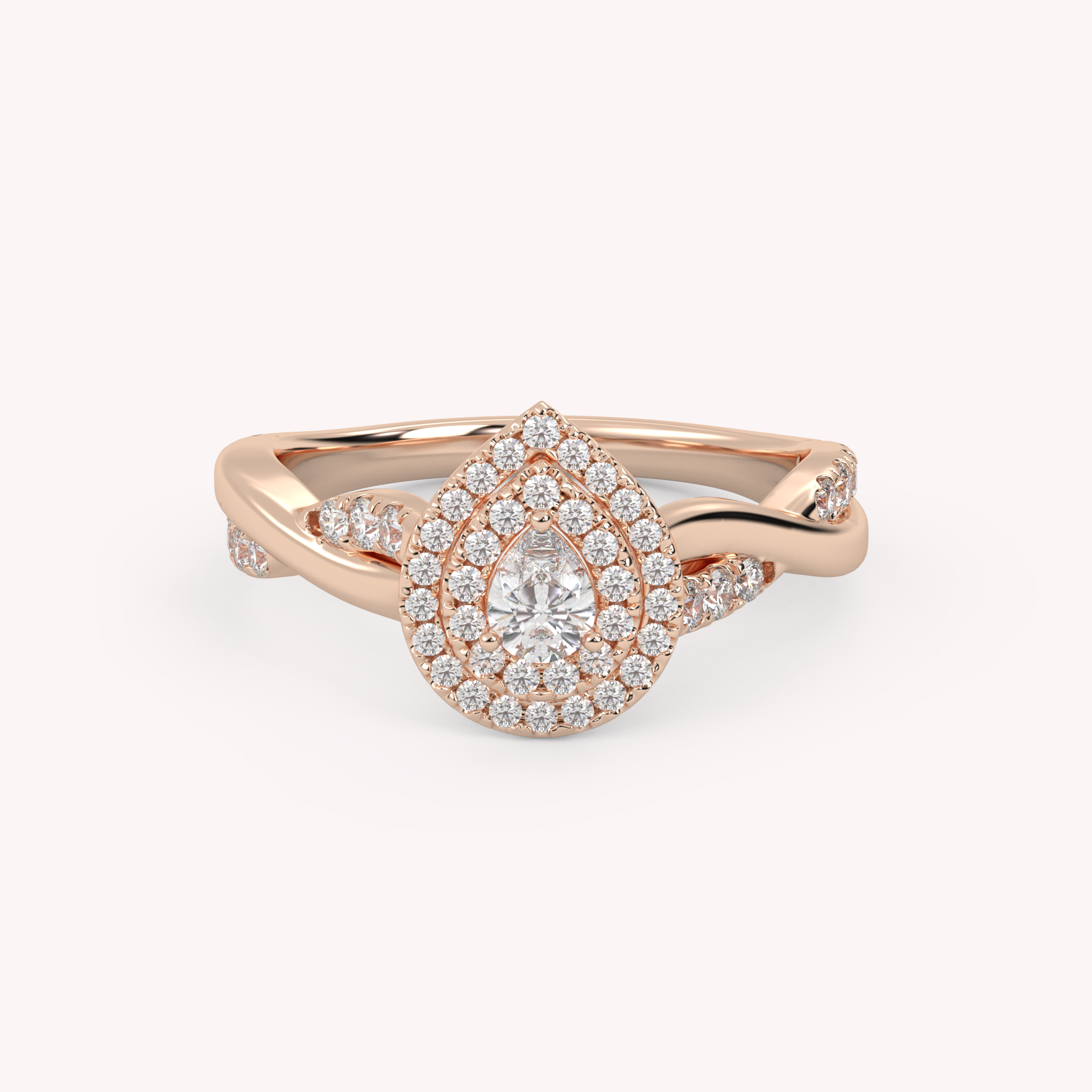 IGI Certified Pear Cut Twisted Teardrop Double Halo Engagement Ring