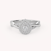 IGI Certified Pear Cut Twisted Teardrop Double Halo Engagement Ring