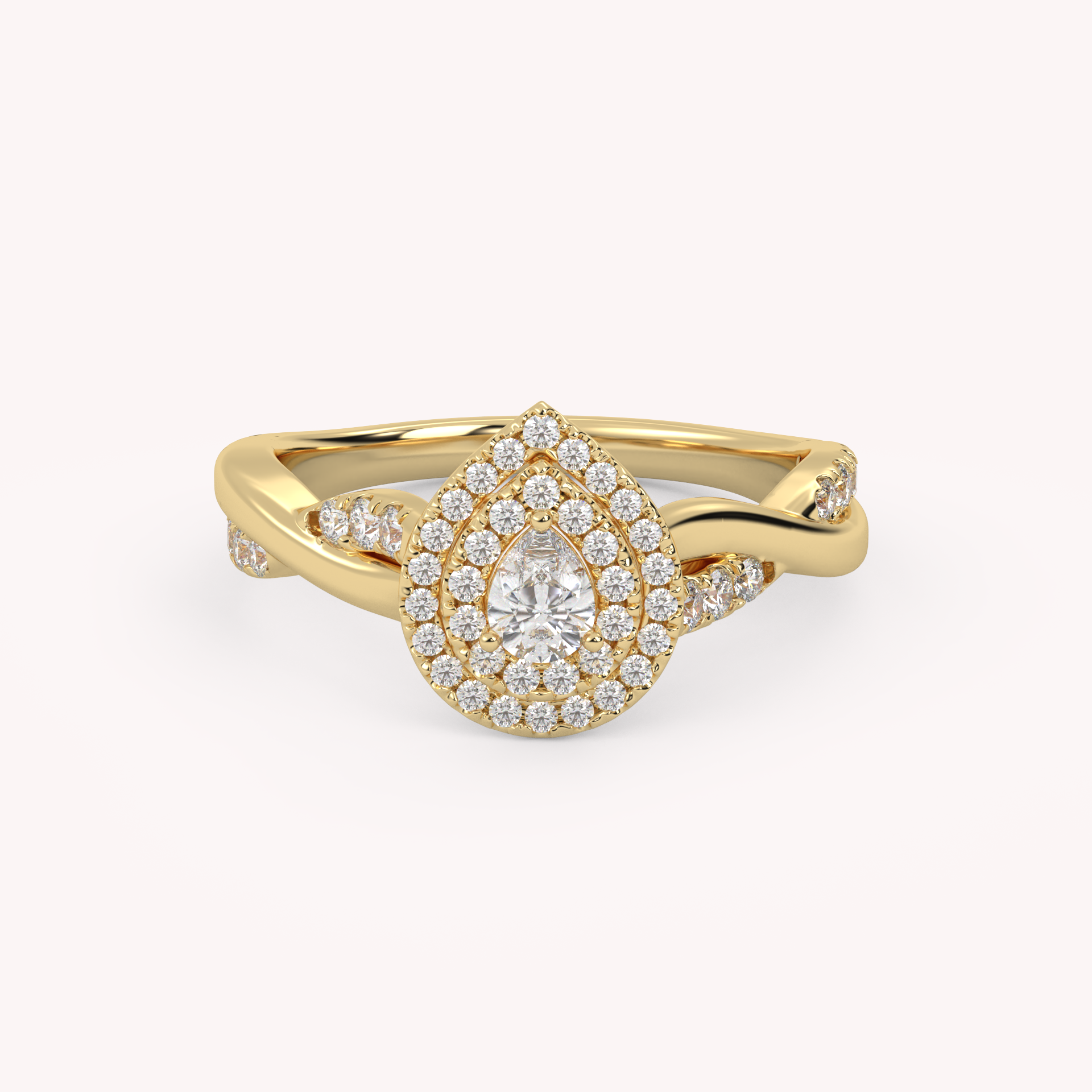 IGI Certified Pear Cut Twisted Teardrop Double Halo Engagement Ring