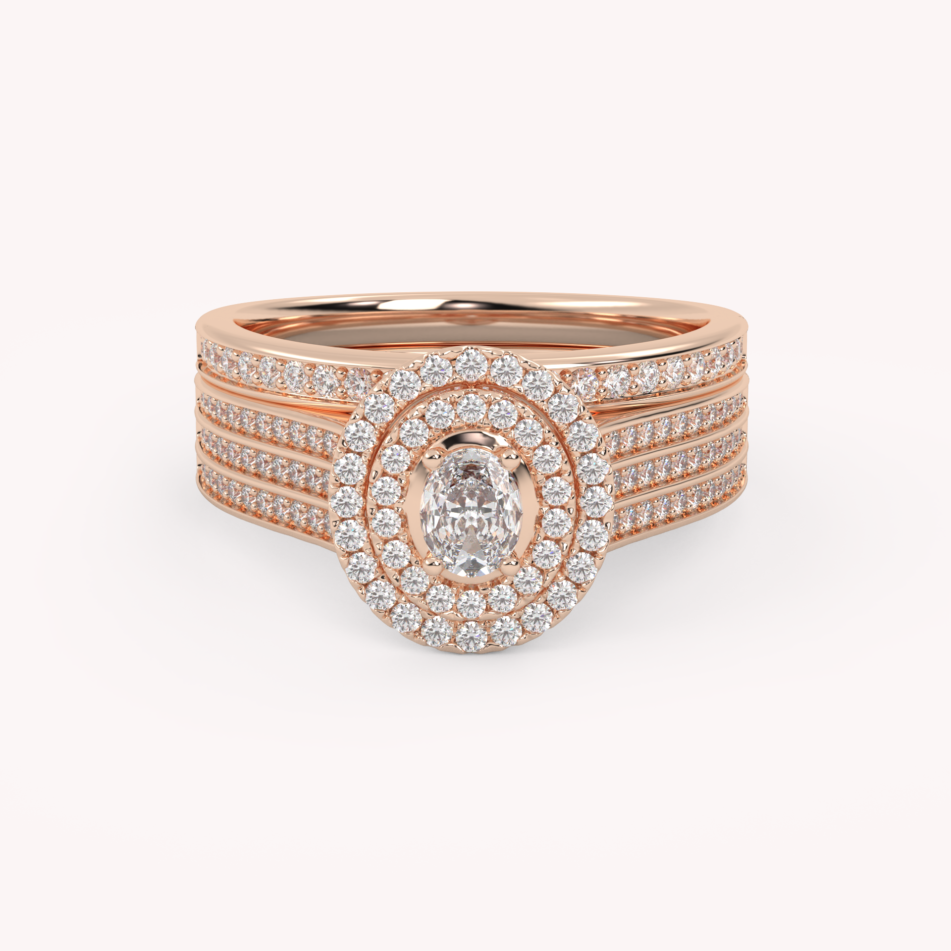 IGI Certified Oval Shape 3 Row Double Halo Bridal Set Ring