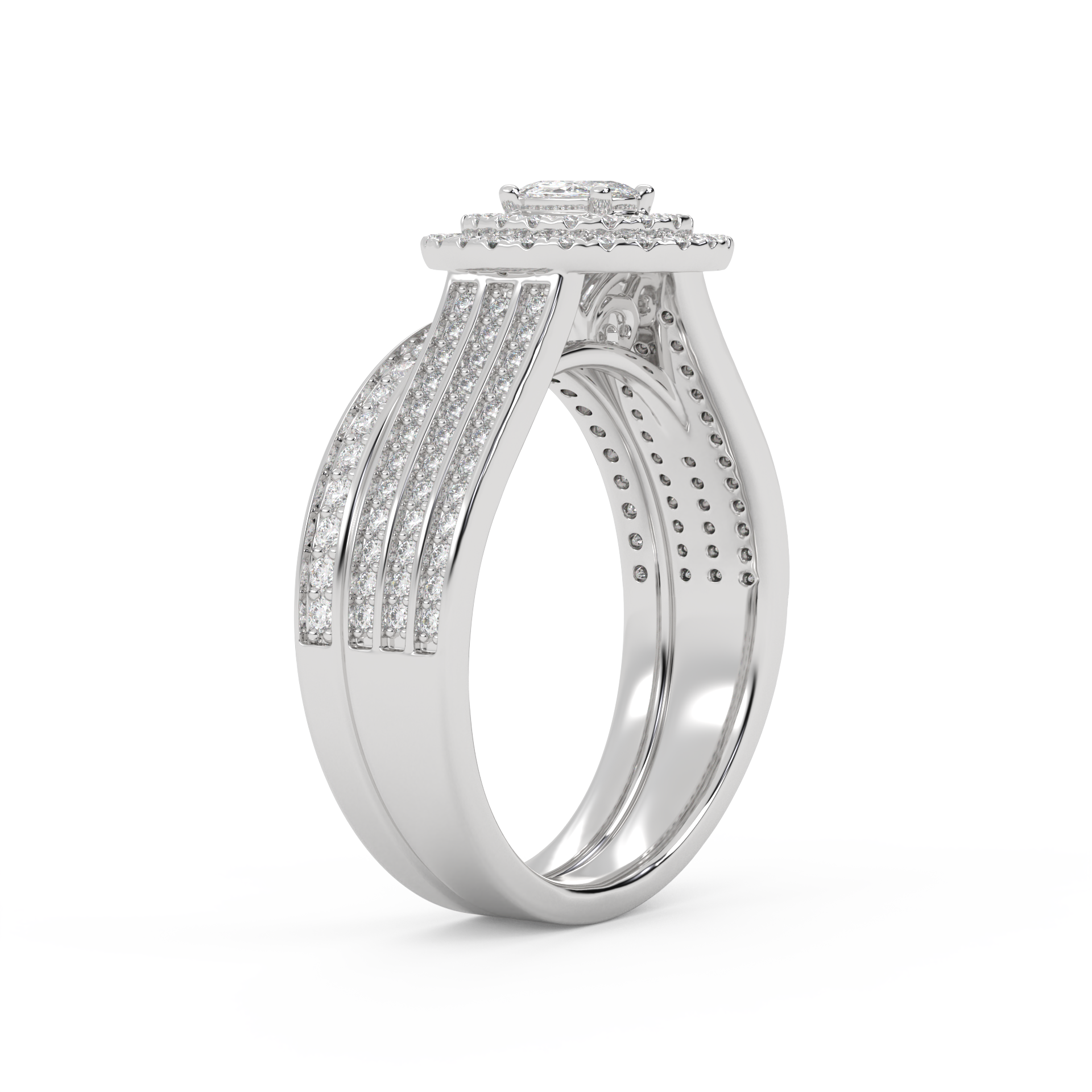 IGI Certified Oval Shape 3 Row Double Halo Bridal Set Ring