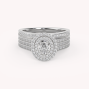 IGI Certified Oval Shape 3 Row Double Halo Bridal Set Ring