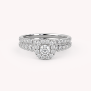 Round Cut 0.80 Carat Lab Grown Diamond Halo Bridal Set Ring