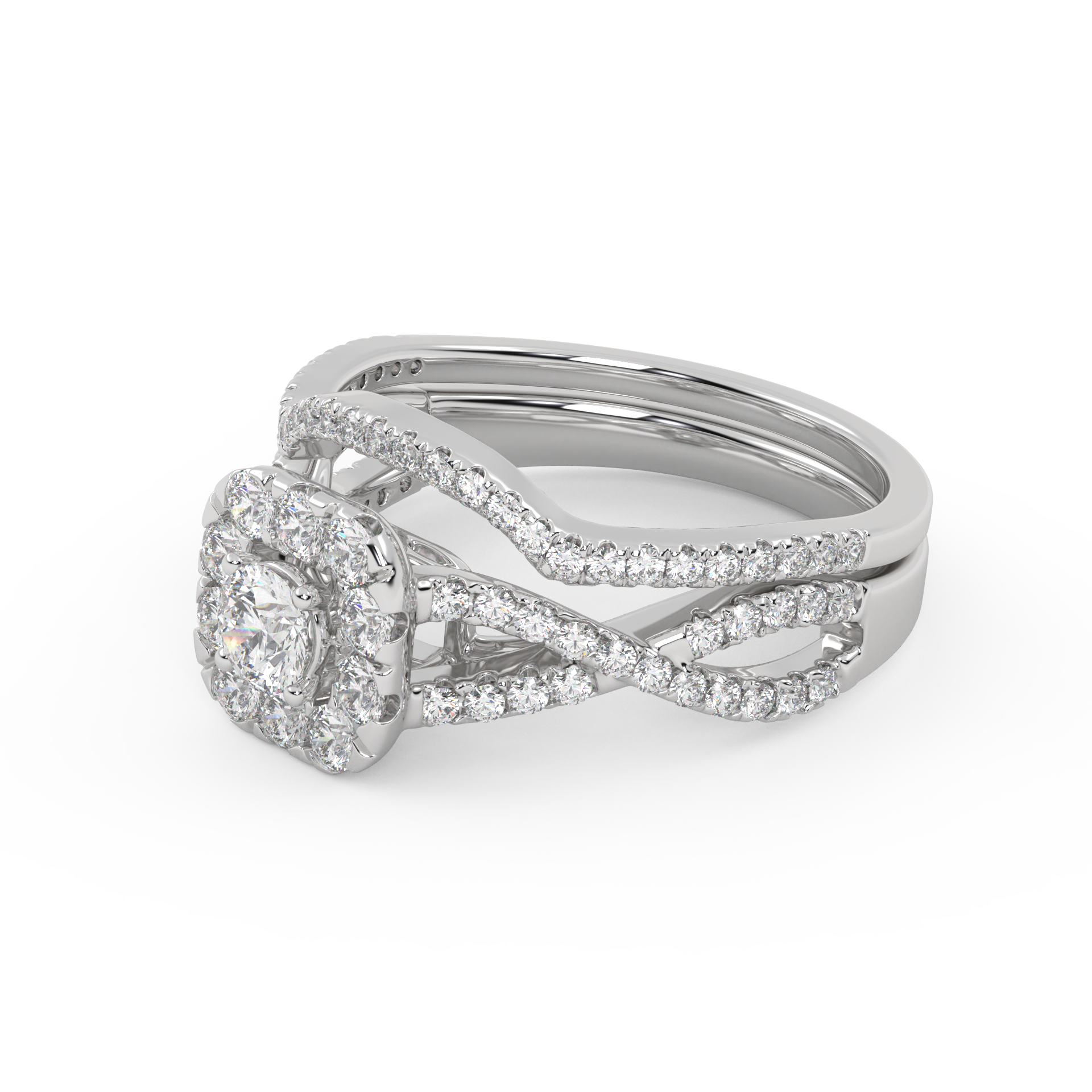 Princess Cut 0.90 Carat Lab Grown Diamond Halo Bridal Set Ring