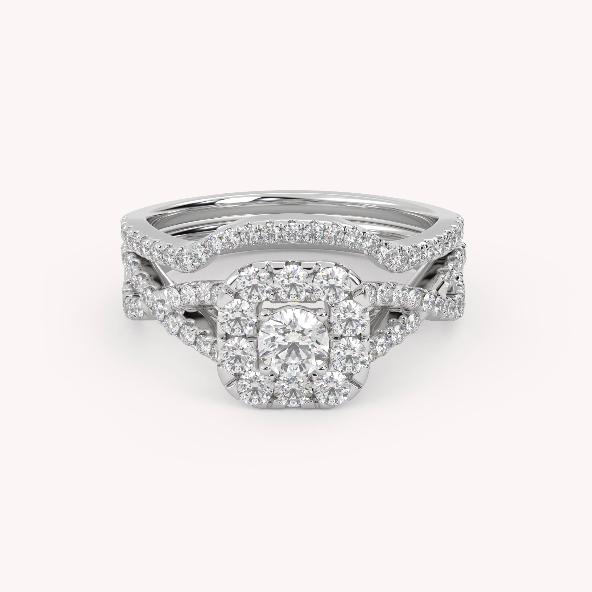 Princess Cut 0.90 Carat Lab Grown Diamond Halo Bridal Set Ring