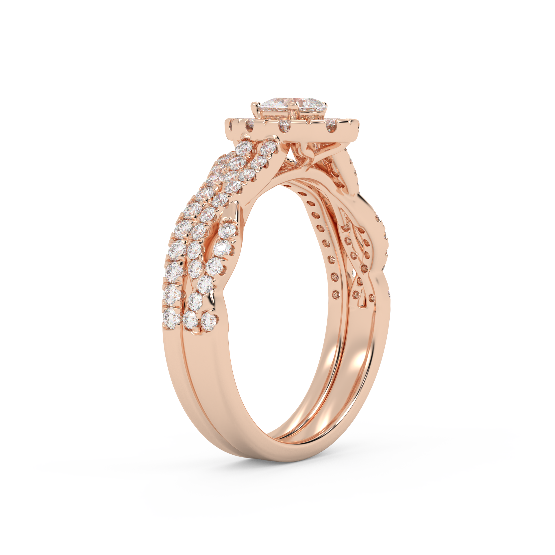 Pear Cut 1.00 Carat Lab Grown Diamond Twisted Infinity Halo Solitaire Bridal Set Ring