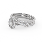 Pear Cut 1.00 Carat Lab Grown Diamond Twisted Infinity Halo Solitaire Bridal Set Ring